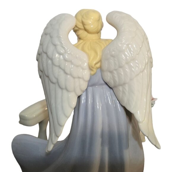 Large Porcelain Angel Figurine Floral Flower Basket Heavy 13 Inch Collectible - Picture 6 of 16